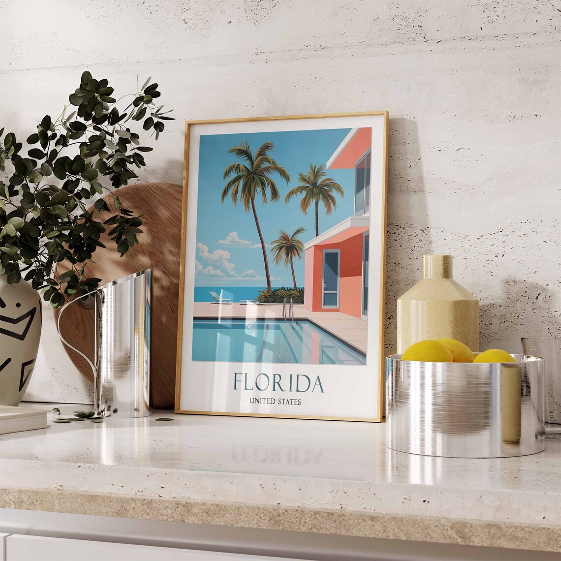 Florida United States Modern Villa Pool Palms Ocean View Poster - Image 3