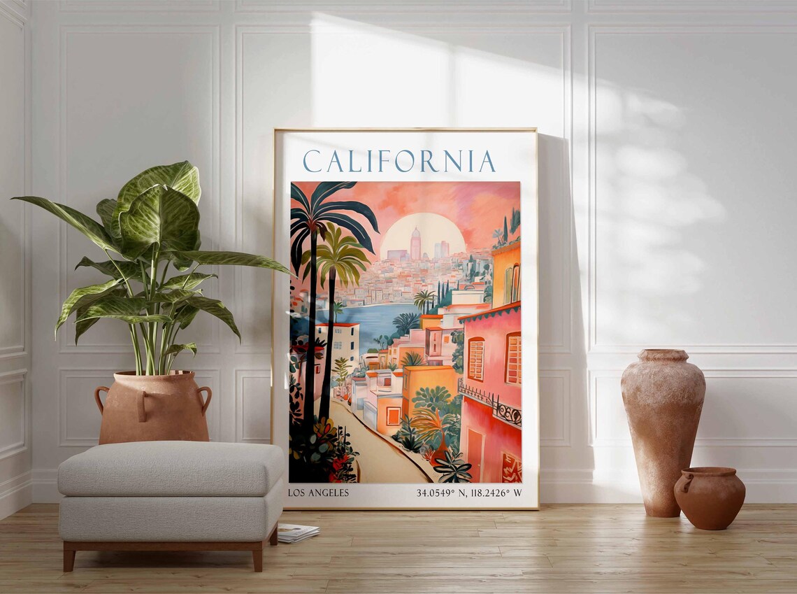 California Los Angeles Sunset Palm Street Skyline Vista Poster - Image 3