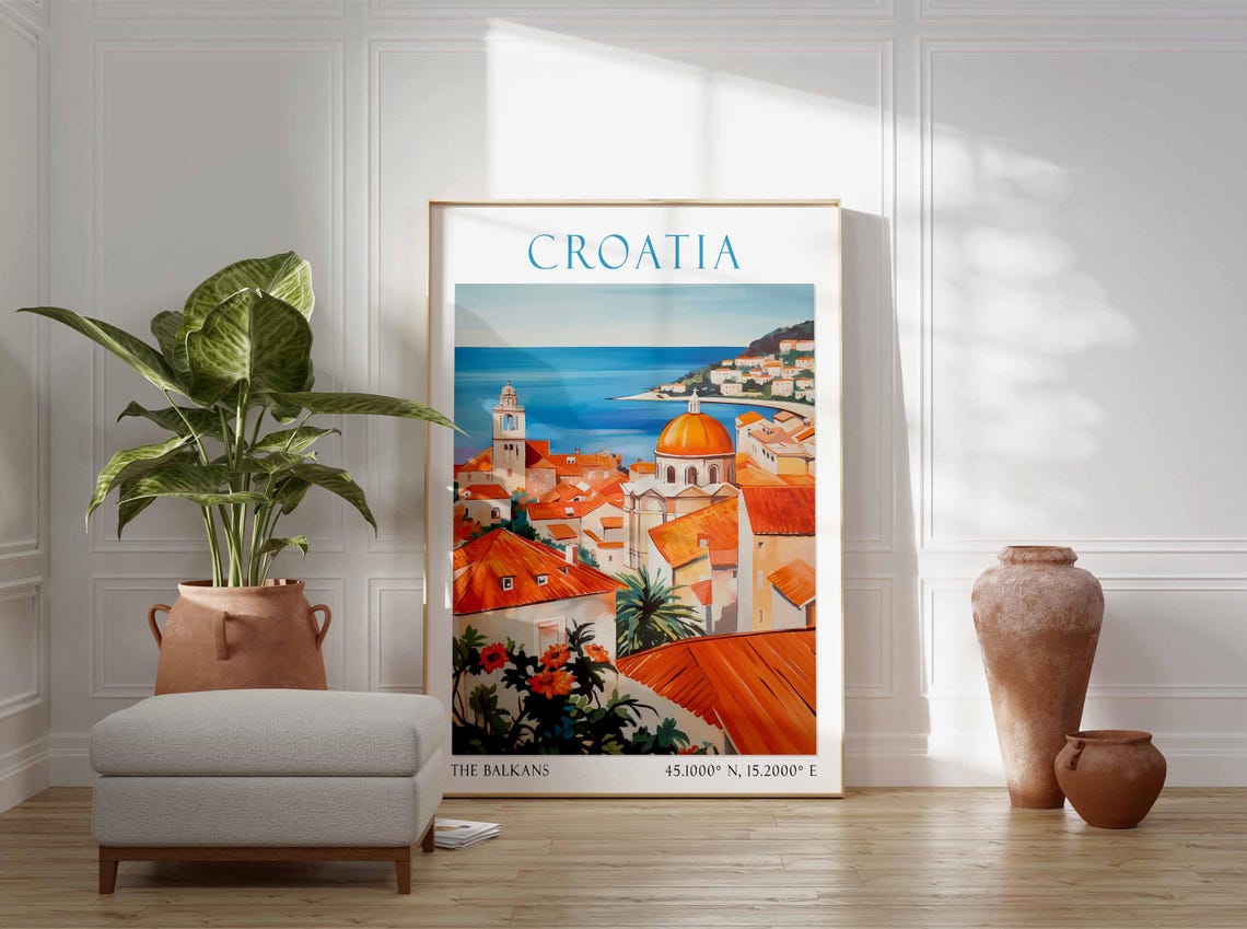Croatia Travel Print Croatia Travel Poster Coastal Wall Art Landscape Print European Travel Decor Mediterranean Sea Art Vintage Decor - Image 3