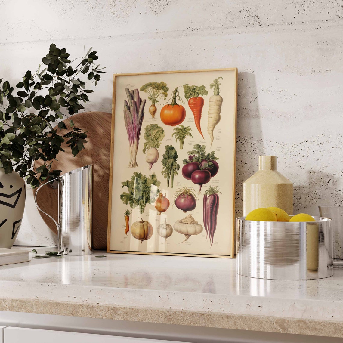 Vintage Botanical Vegetable Chart Cream Kitchen Decor Poster - Image 2