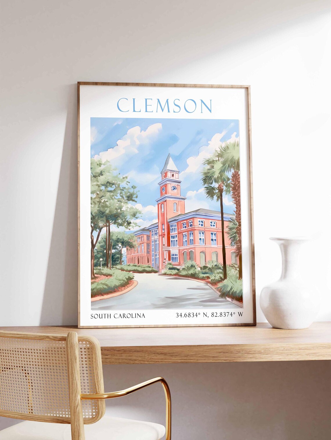 Clemson South Carolina Clock Tower Campus Building College Poster
