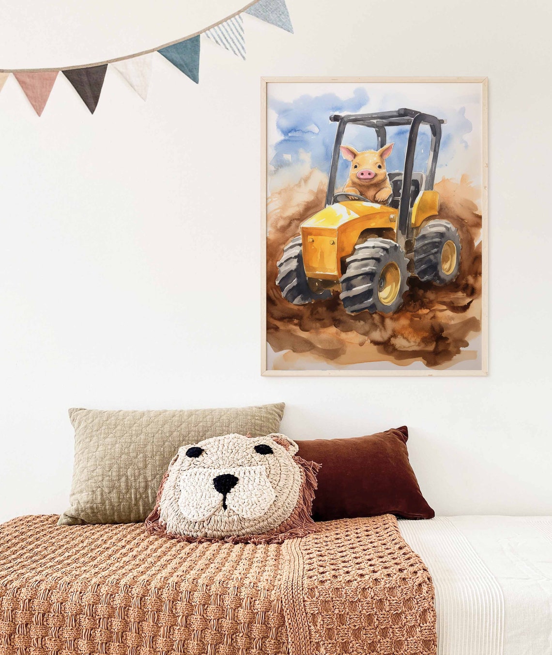 Playful Pig Driving Yellow Tractor Through Mud Poster for Kids - Image 3