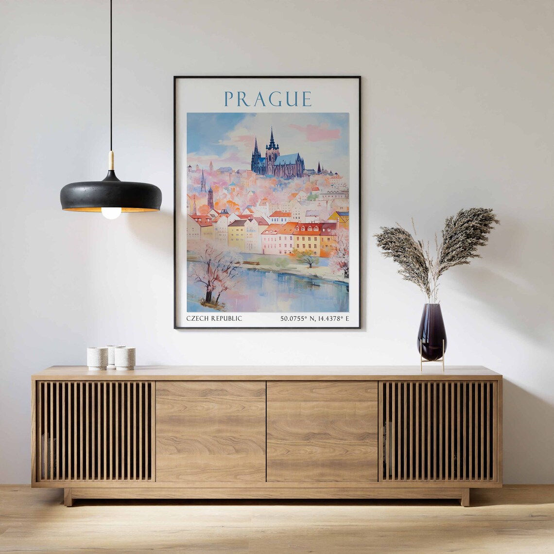 Prague Czech Republic Travel Poster Castle River Watercolor Scene - Image 2