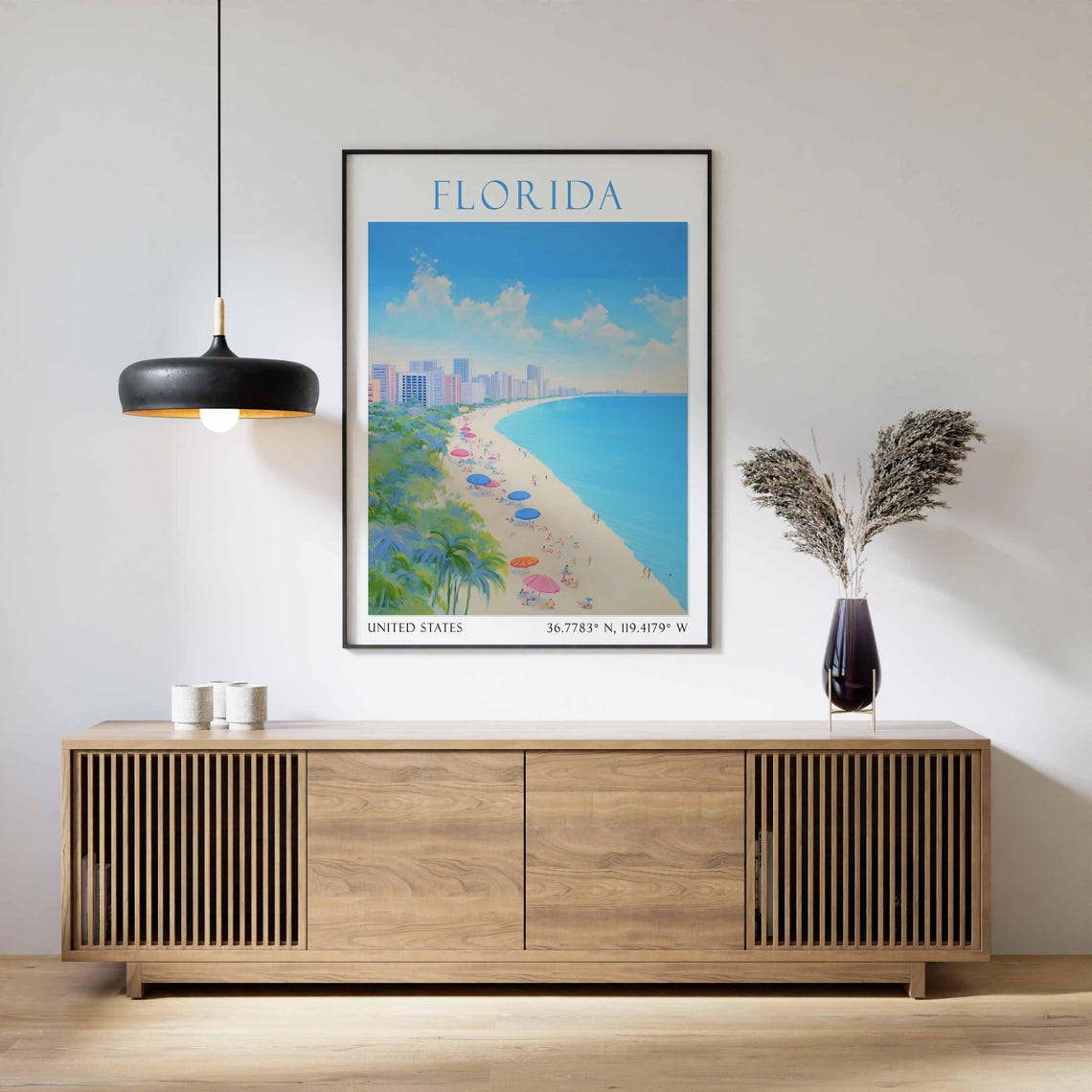Florida Miami Beach Ocean Umbrellas Watercolor Travel Poster - Image 2