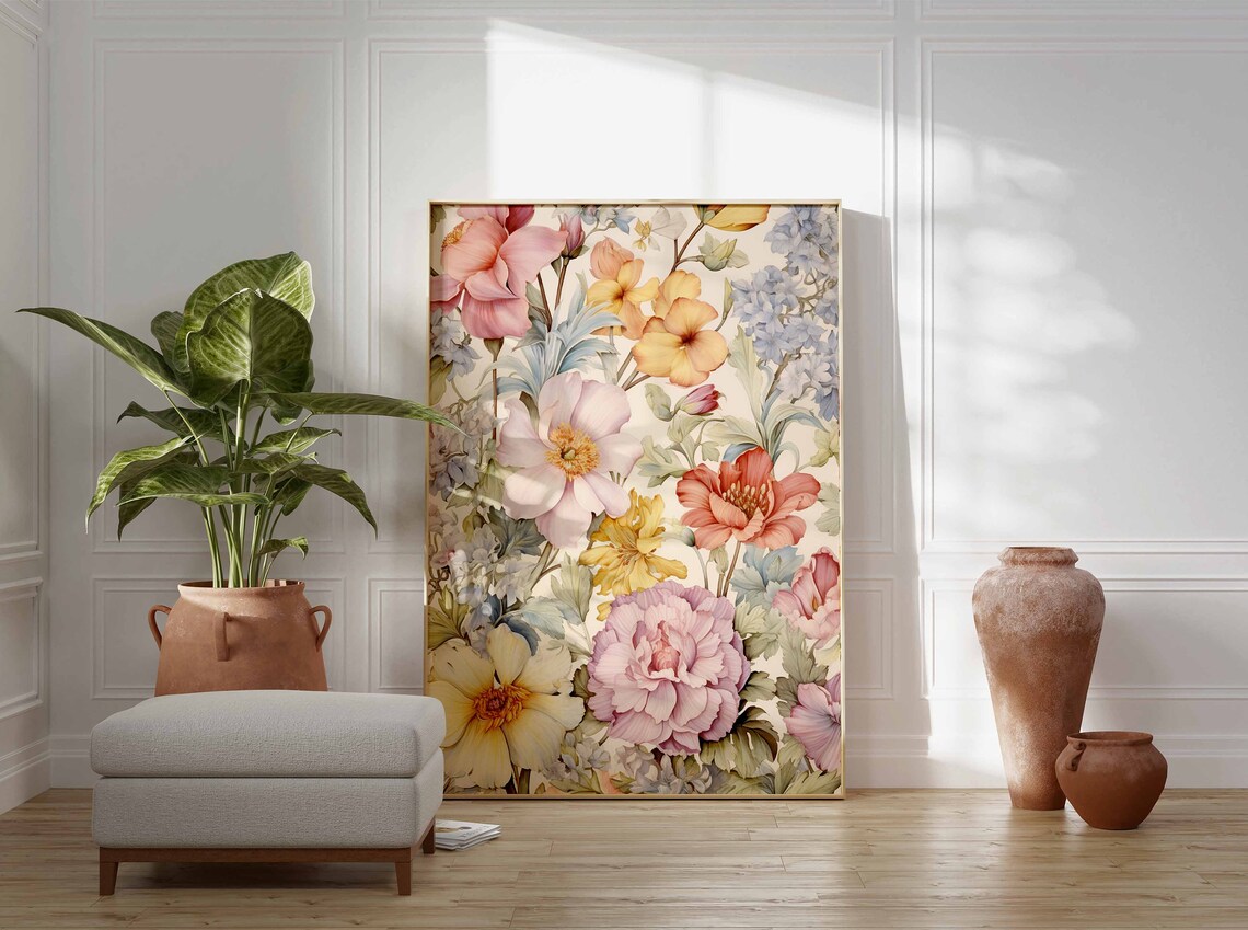 Pastel Peony And Anemone Morris Style Botanical Garden Poster - Image 3