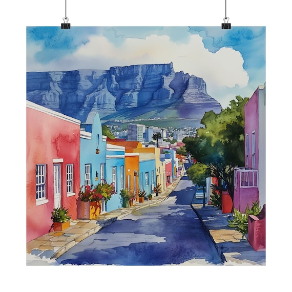 Bo Kaap Cape Town Colorful Street Table Mountain Scenic Poster