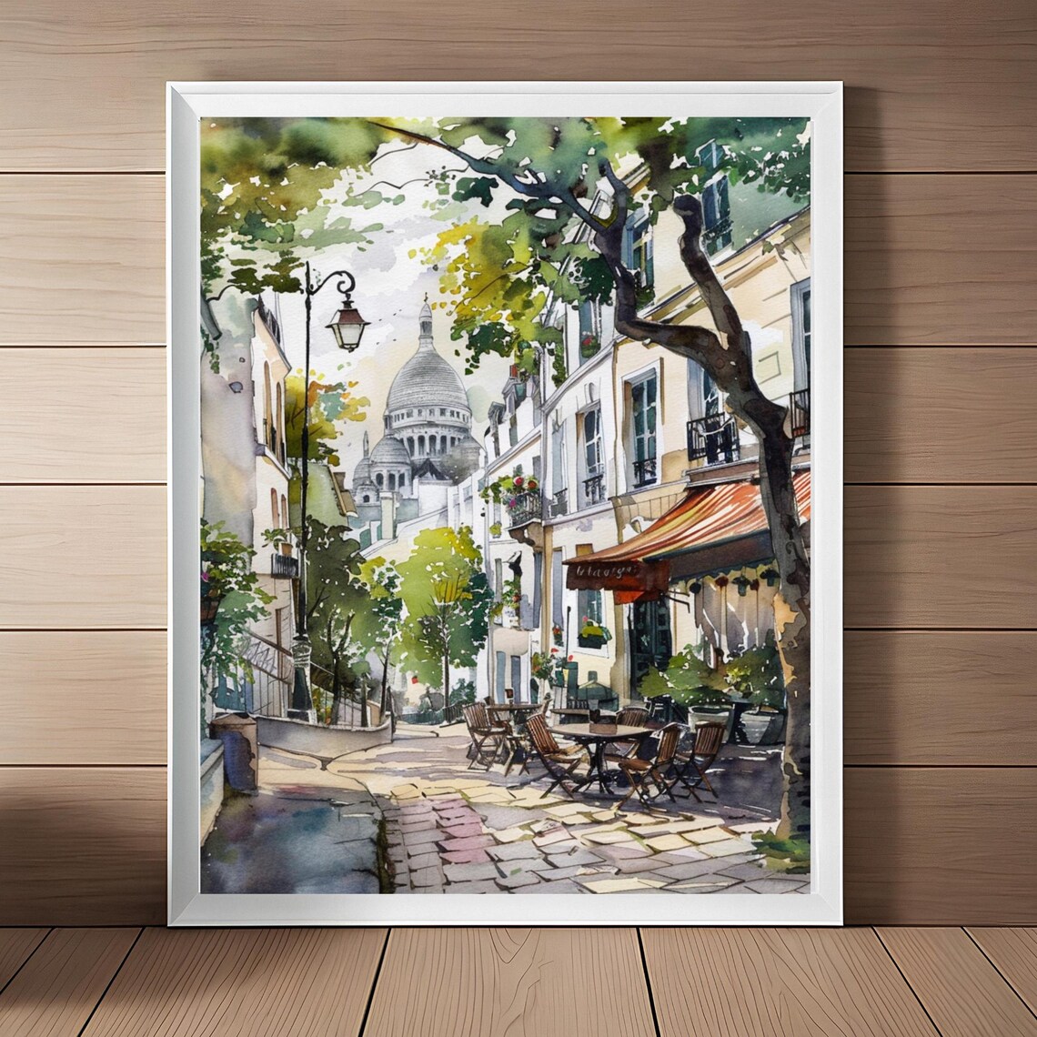 Montmartre Paris Painting France Art Print French Wall Decor Quaint Cafe European Artwork Streetscape Travel Poster Gift
