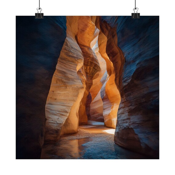 Utah Labyrinth Slot Canyon Sunlit Sandstone Walls Landscape Poster