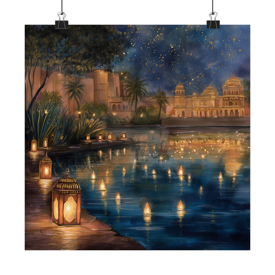 Diwali Festival Of Lights Palace Lanterns India Night Art Poster