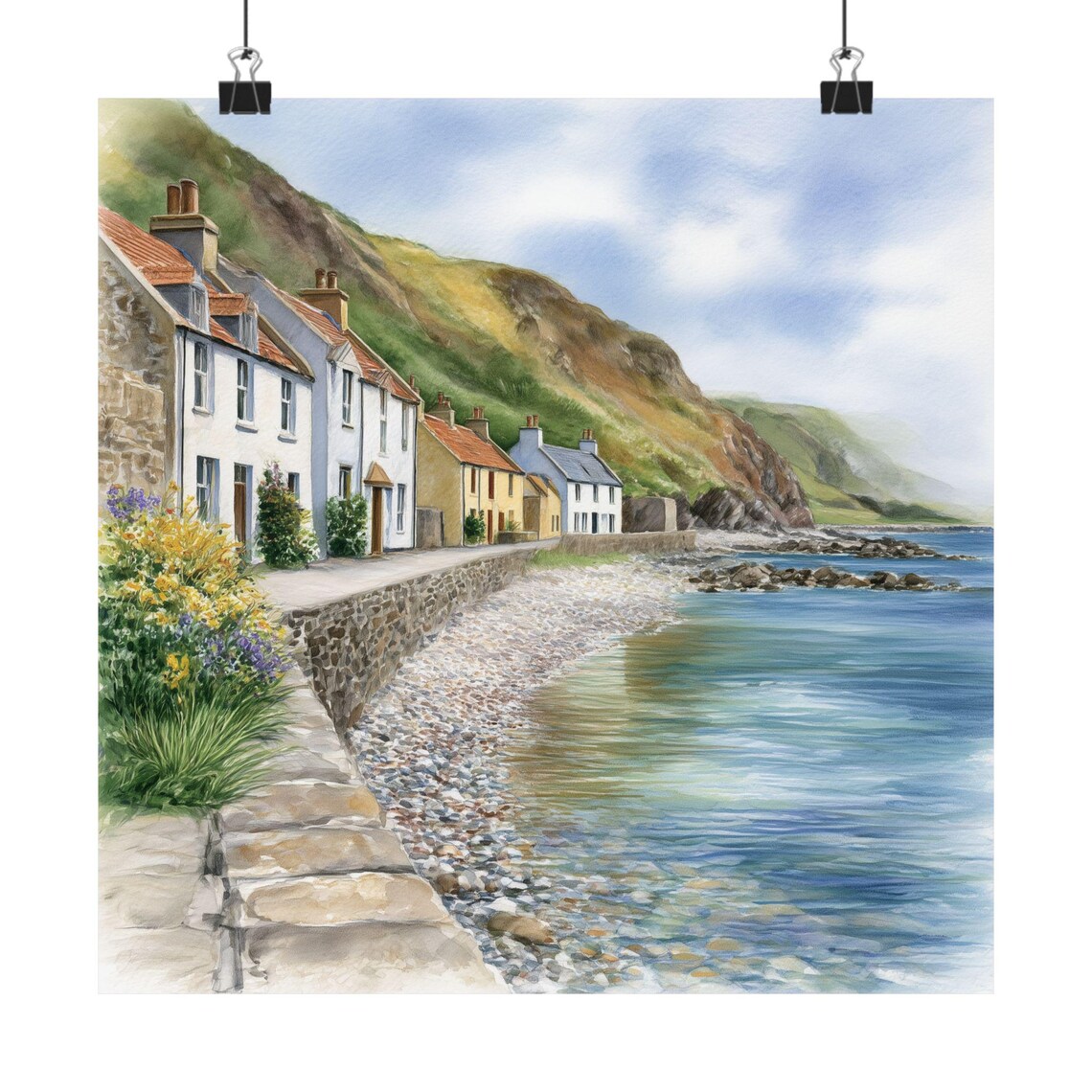 Crovie Scotland Watercolor Painting, Coastal Travel Poster
