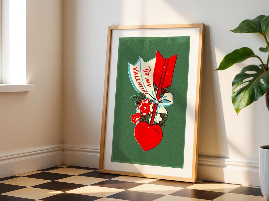 Retro Valentine Heart Be Mine Poster, Kitchen Decor - Image 2