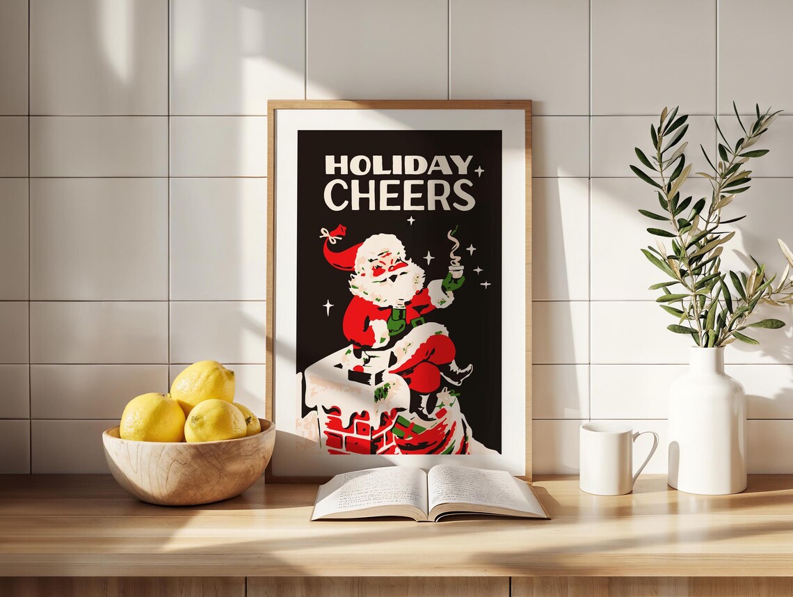 Retro Christmas Art Print, Holiday Kitchen Decor