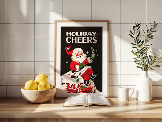 Retro Christmas Art Print, Holiday Kitchen Decor