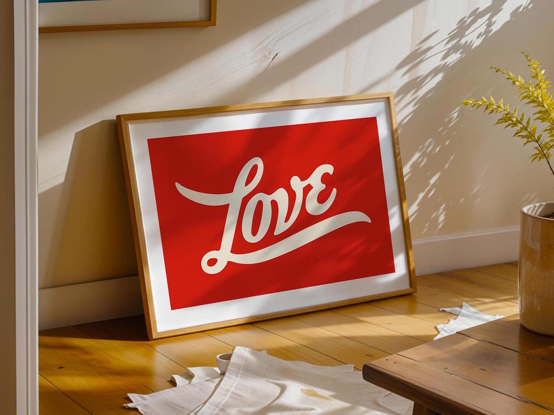 Love Script Red Typography Bold Retro Romantic Kitchen Wall Poster - Image 2