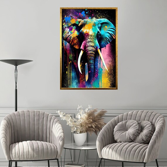 Vibrant Pop Art Elephant Splash Paint Colorful Wildlife Wall Poster