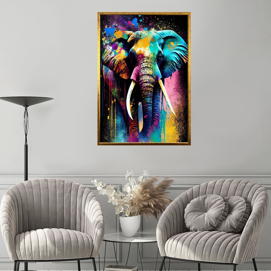Vibrant Pop Art Elephant Splash Paint Colorful Wildlife Wall Poster
