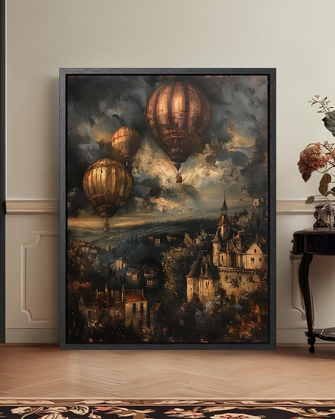 Moody Hot Air Balloon Vintage Travel Poster