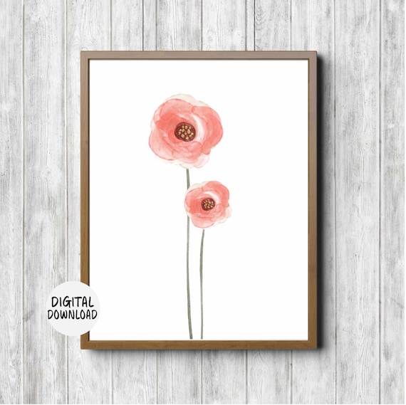 Minimalist Watercolor Flowers Nursery Office Bathroom Wall Art Simple Flower Print Coral Wall Decor Botanical Poster Floral