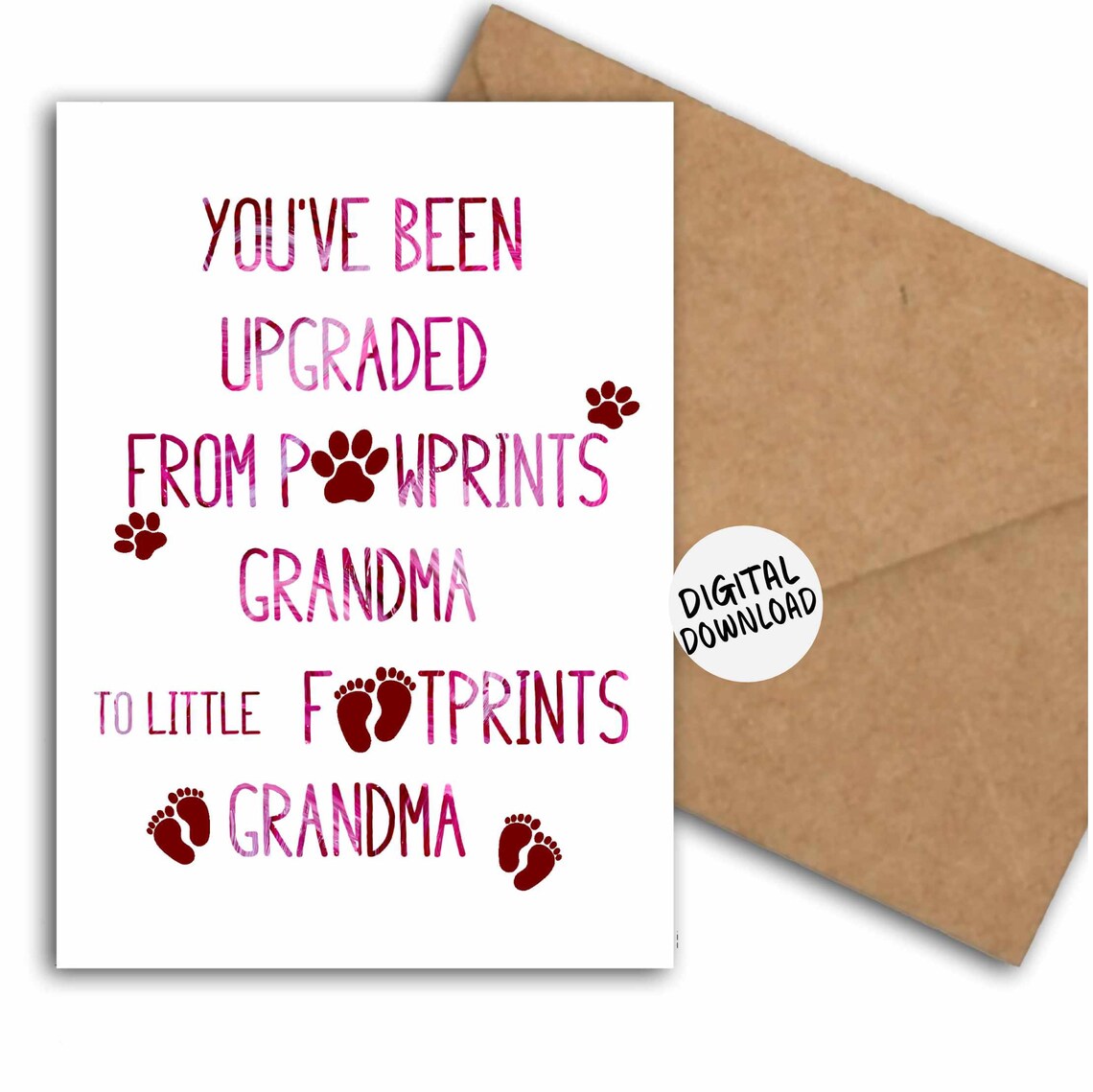 Grandma Pregnancy Announcement Card, Pawprints Footprints
