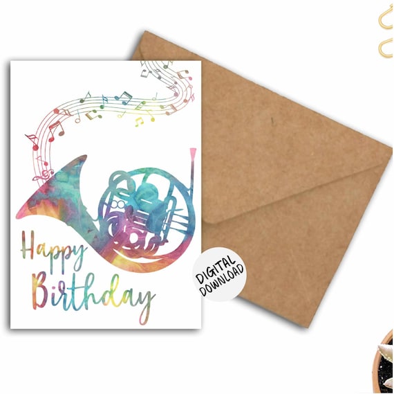 French Horn Watercolor Music Birthday Card Art Print