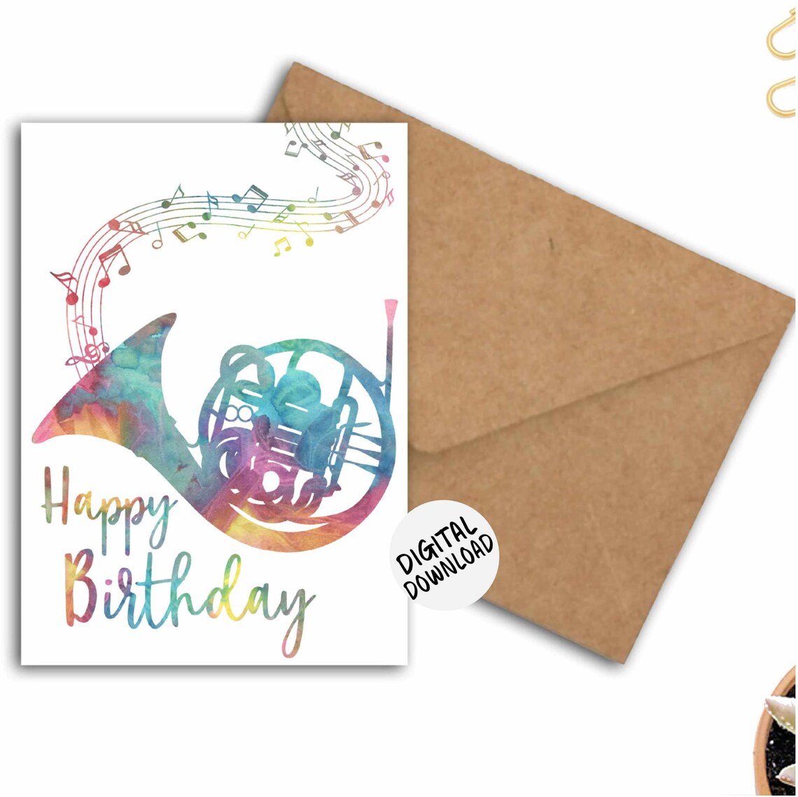 French Horn Watercolor Music Birthday Card Art Print