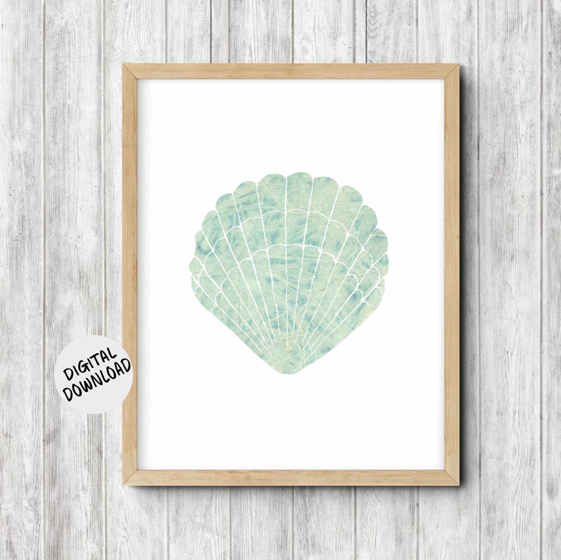 Mint Green Watercolor Scallop Shell Coastal Beach House Art Print