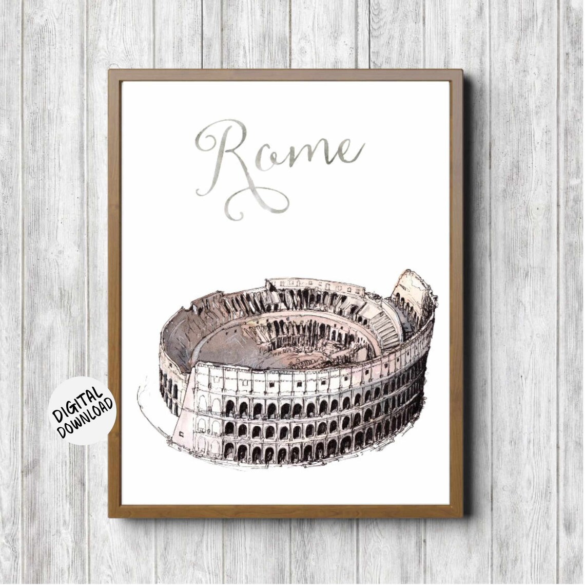 Rome Colosseum Sketch Watercolor Italy Travel Landmark Art Print