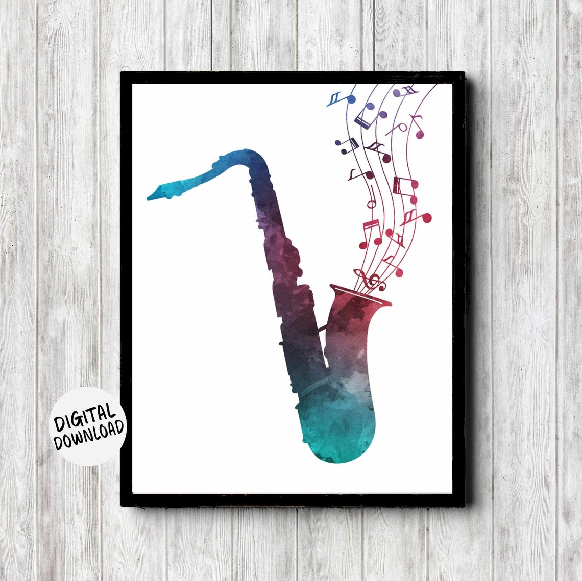 Saxophone Watercolor Silhouette Music Notes Jazz Decor Poster