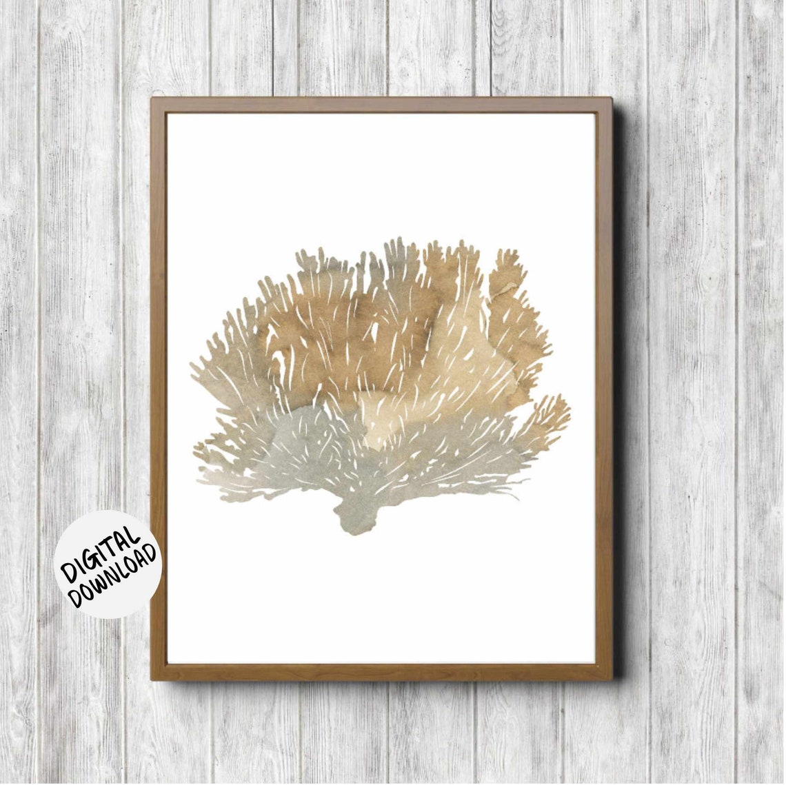Soft Beige Watercolor Sea Fan Coral Botanical Beach House Poster