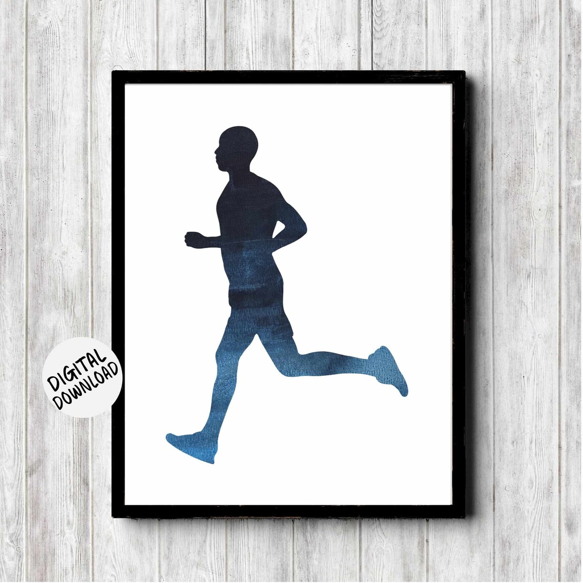 Track Runner Sprinting Silhouette Navy Watercolor Athlete Art Poster