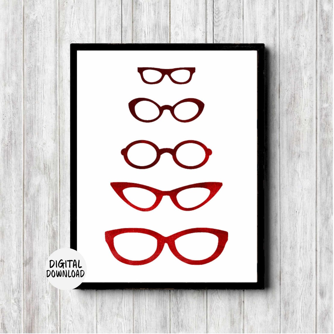 Red Watercolor Eyeglasses Stack Optometrist Office Wall Poster