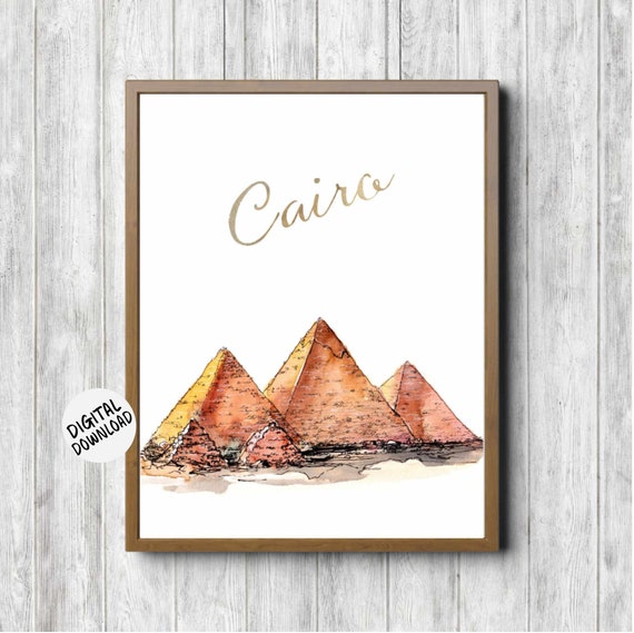 Watercolor Pyramids Wall Art Cairo Egypt Famous Landmark Wall Decor World Cities Travel Poster Egyptian Print