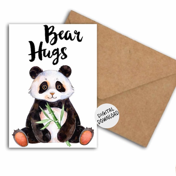 Bear Hugs Watercolor Panda Encouragement Greeting Card Art Print