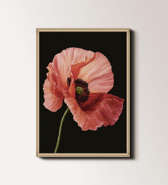 Red Poppy Flower Painting Poppy Print Moody Flower Minimalist Floral Wall Decor Dark Poppies Flower 147