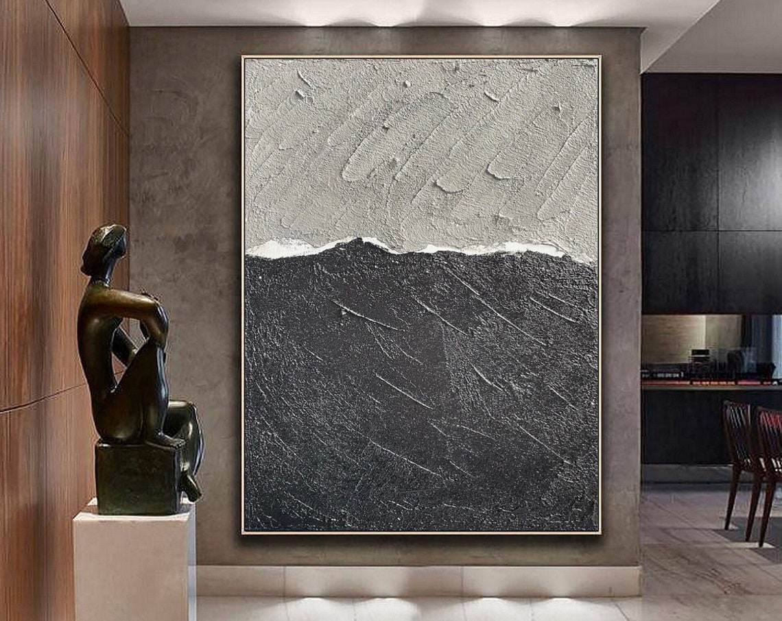 Torn Horizon Gray Sky Over Black Sea Textured Abstract Poster