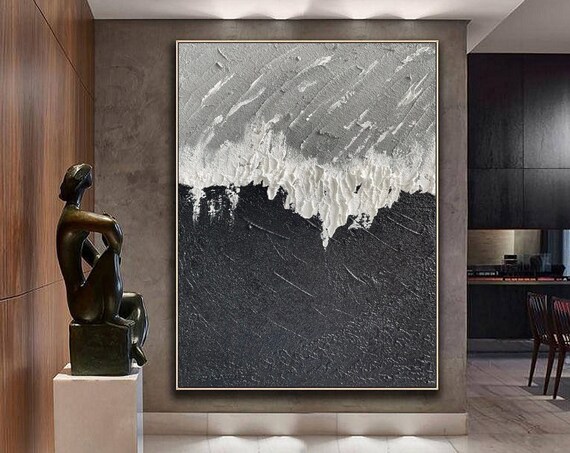 Black And White Minimalist Painting Gray White 3d Textured Wall Art Abstract Painting On Wabi Sabi Wall Art For Entrance Wall Art