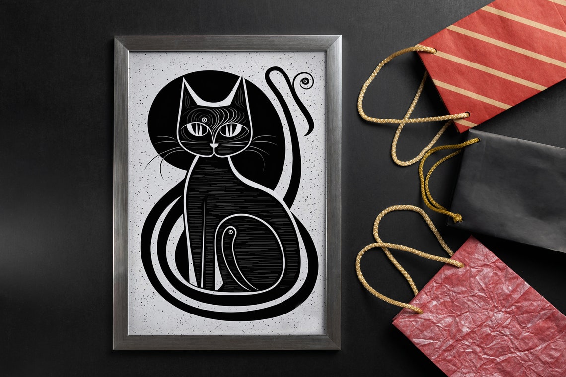 Black Cat Full Moon Elegant Deco Style Celestial Animal Art Poster - Image 4