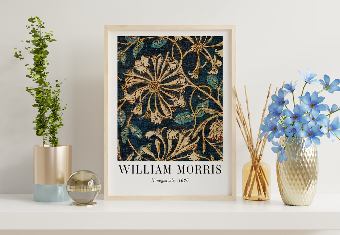 William Morris Honeysuckle 1876 Navy Floral Pattern Art Poster - Image 4