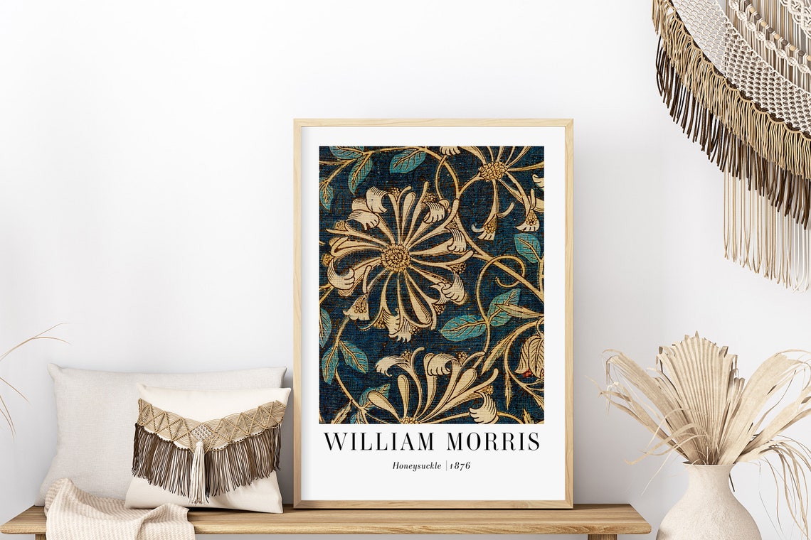 William Morris Honeysuckle 1876 Navy Floral Pattern Art Poster - Image 6