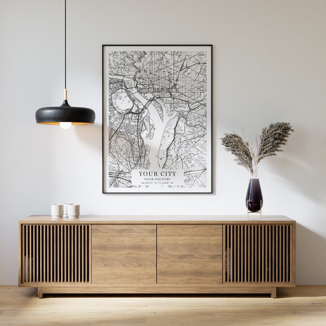 Personalized City Map Poster Custom Map Art Black and White Minimalist - Image 2