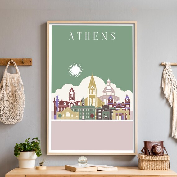 Athens Ohio Sage Green Skyline Illustrated College Town Poster