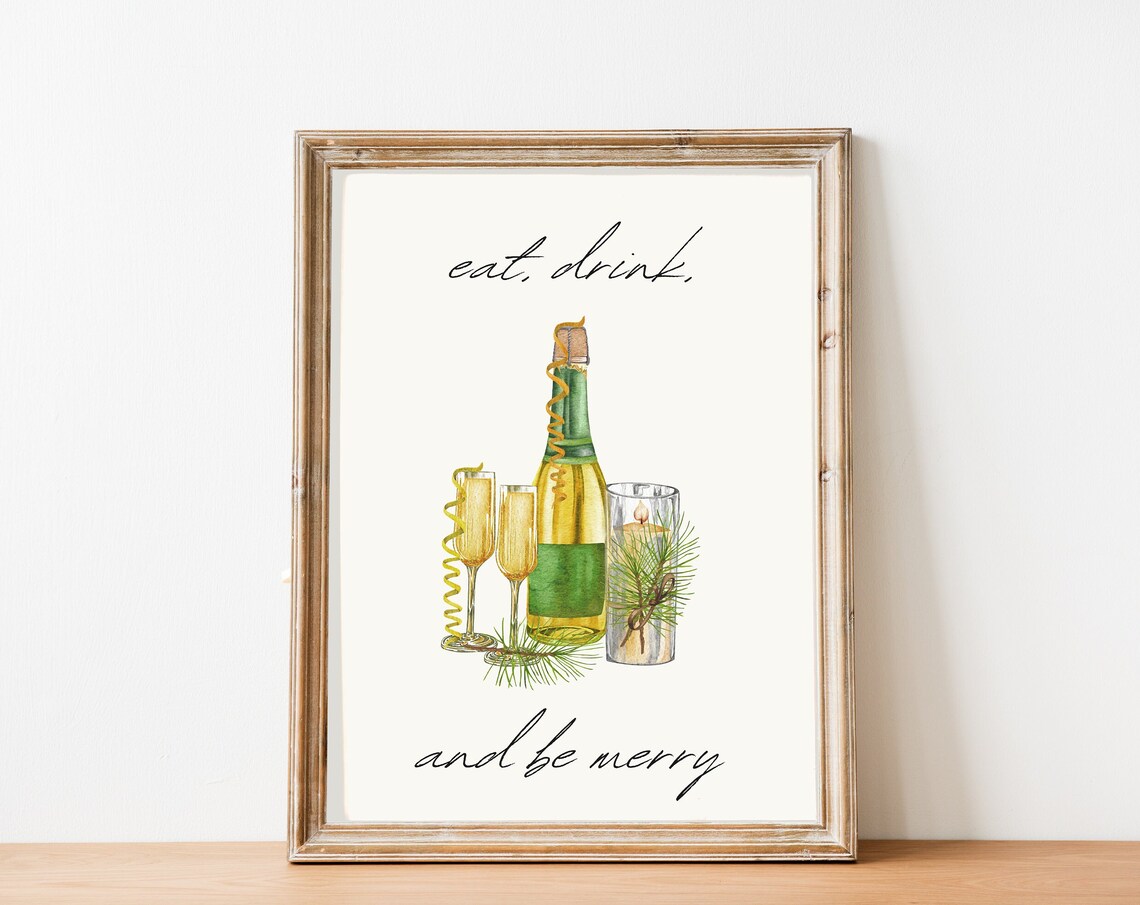 Eat Drink and Be Merry Champagne Candle Holiday Toast Wall Art - Image 2