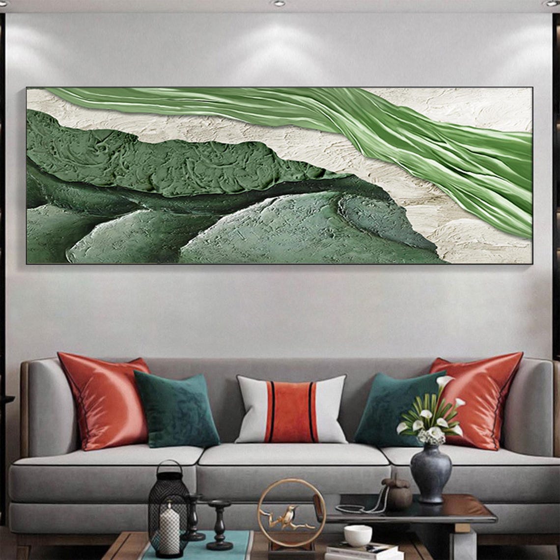 Sage Green Wave Abstract Textured Minimalist Oil Painting Poster - Image 3
