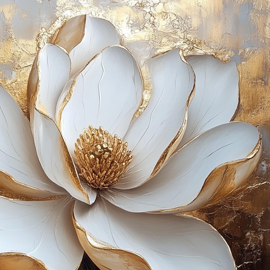 White Flower Oil Painting, White And Gold Art Print - Image 5