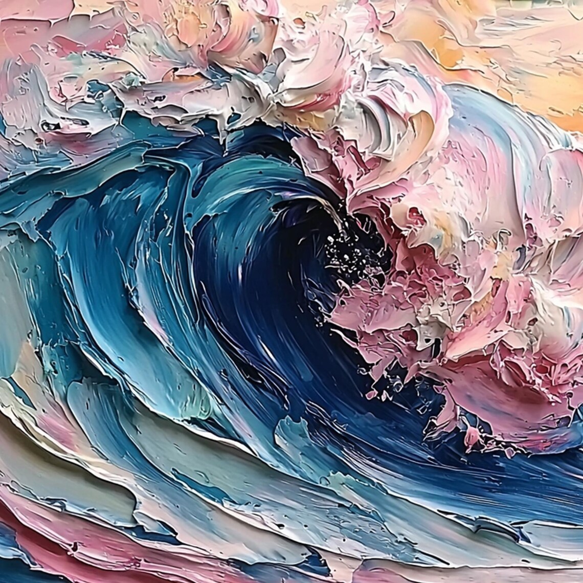 Textured Colorful Wave Seascape Oil Painting Art Print - Image 3