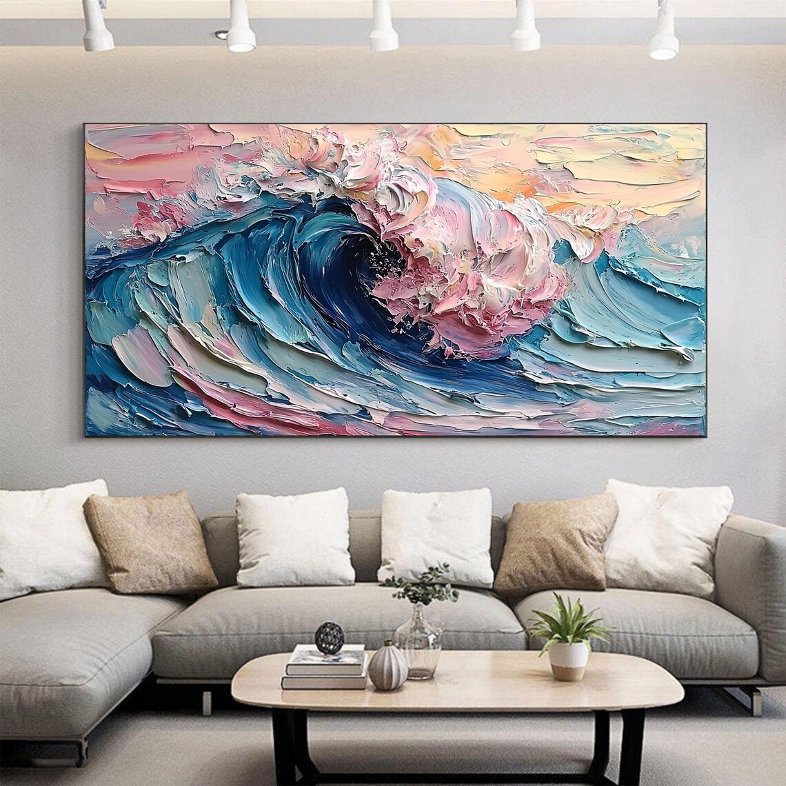 Textured Colorful Wave Seascape Oil Painting Art Print - Image 5
