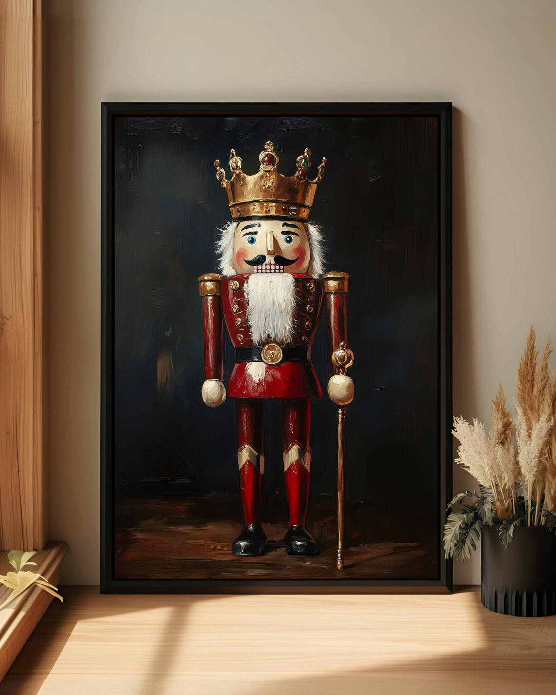Nutcracker King Christmas Oil Painting Dark Moody Holiday Poster