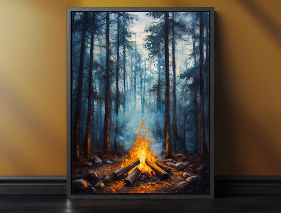 Campfire Art Print Vintage Camping Decor Nature Wall Adventure Gift For Outdoor Lovers Cabin Forest Artwork