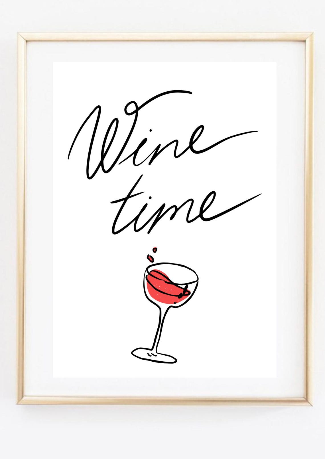 Wine Time Script Red Wine Glass Black White Kitchen Typography Print - Image 2
