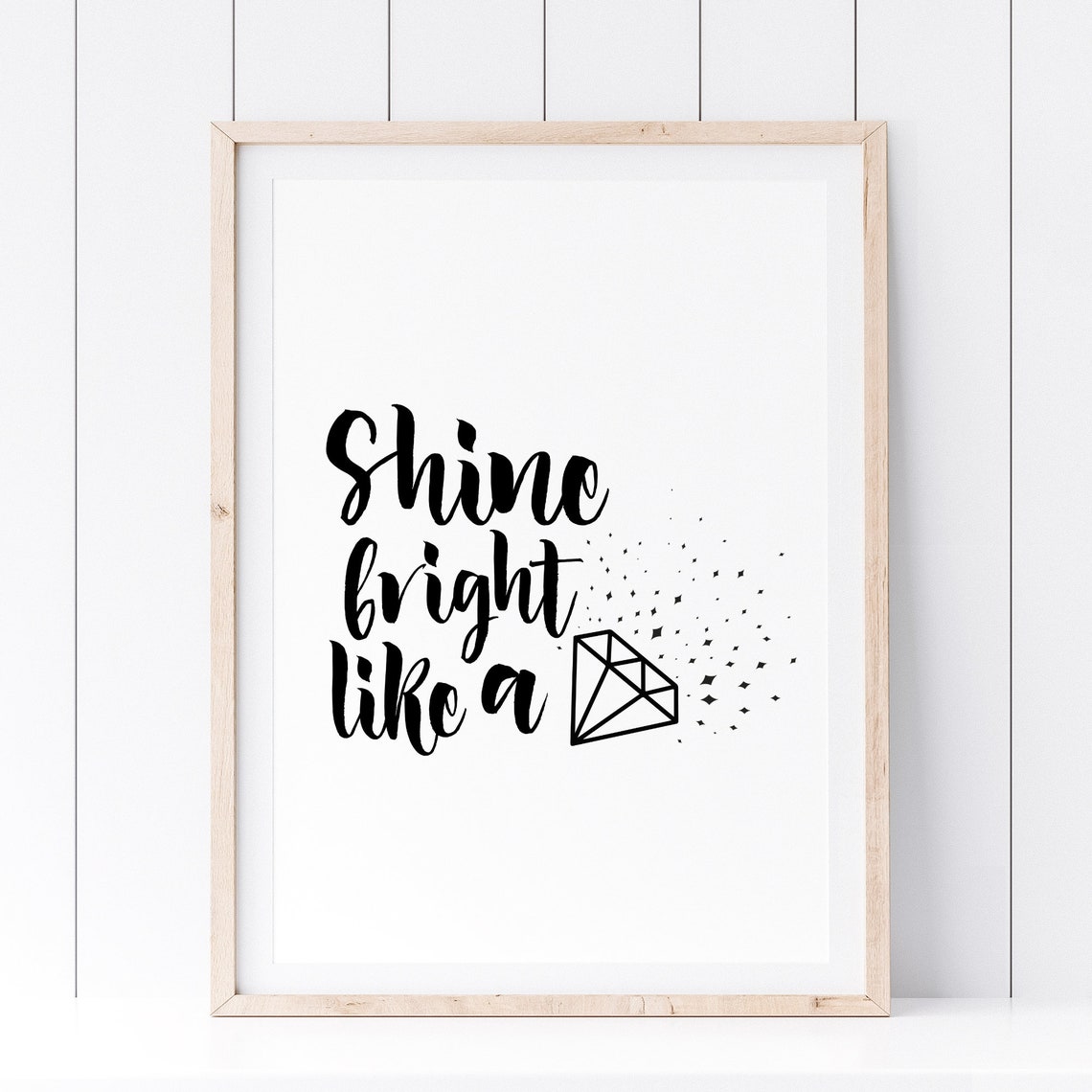 Shine Bright Like A Diamond Script Quote Poster Sparkle Wall Decor